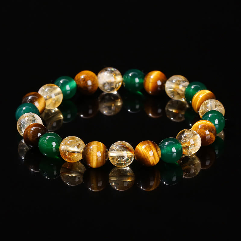 Buddha Stones Natural Tiger Eye Green Agate Citrine Mix And Match Beads Protection Bracelet - Tiger Eye Green Agate Citrine(Wrist Circumference: 15-16cm) - image 1
