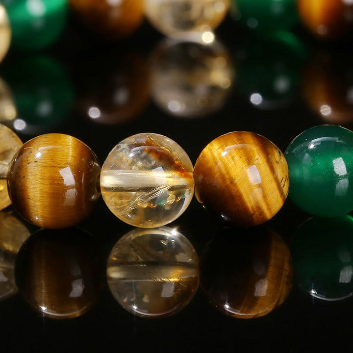 Buddha Stones Natural Tiger Eye Green Agate Citrine Mix And Match Beads Protection Bracelet