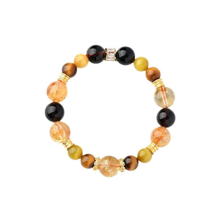 Buddha Stones Natural Citrine Smoky Quartz Tiger Eye Duobao Crystal Prosperity Bracelet