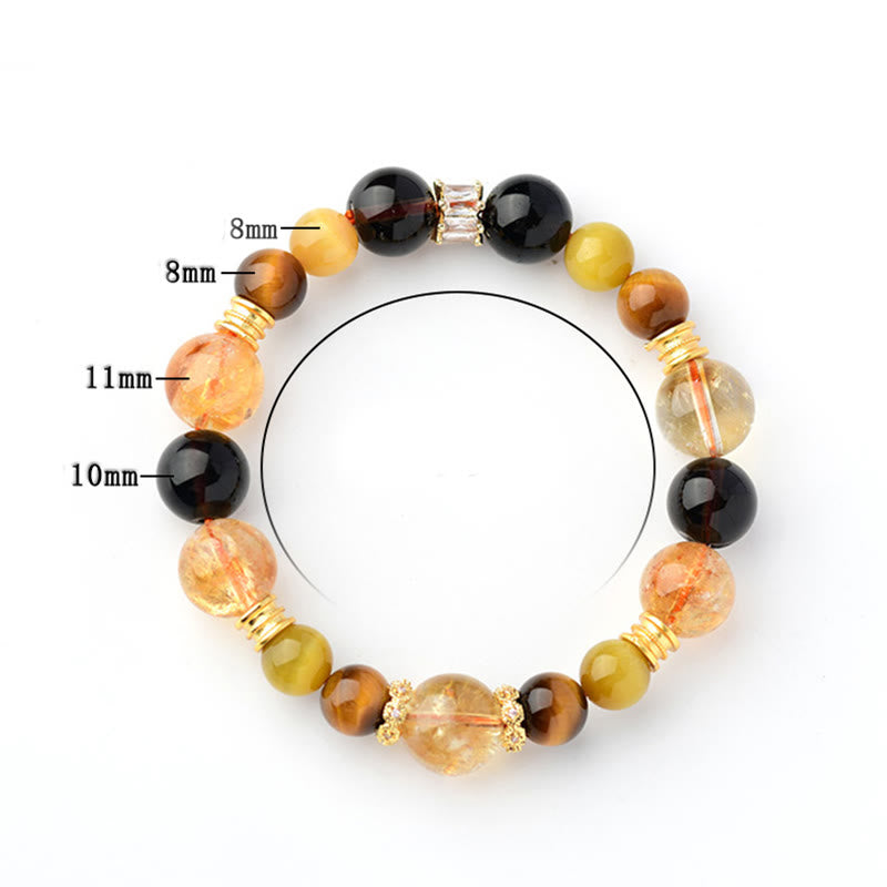 Buddha Stones Natural Citrine Smoky Quartz Tiger Eye Duobao Crystal Prosperity Bracelet