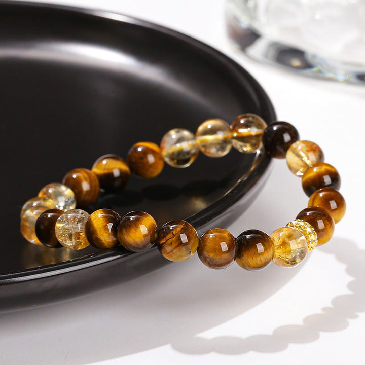 Buddha Stones Natural Tiger Eye Citrine Beads Strength Bracelet