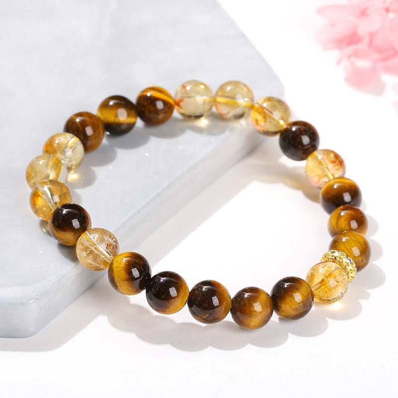 Buddha Stones Natural Tiger Eye Citrine Beads Strength Bracelet