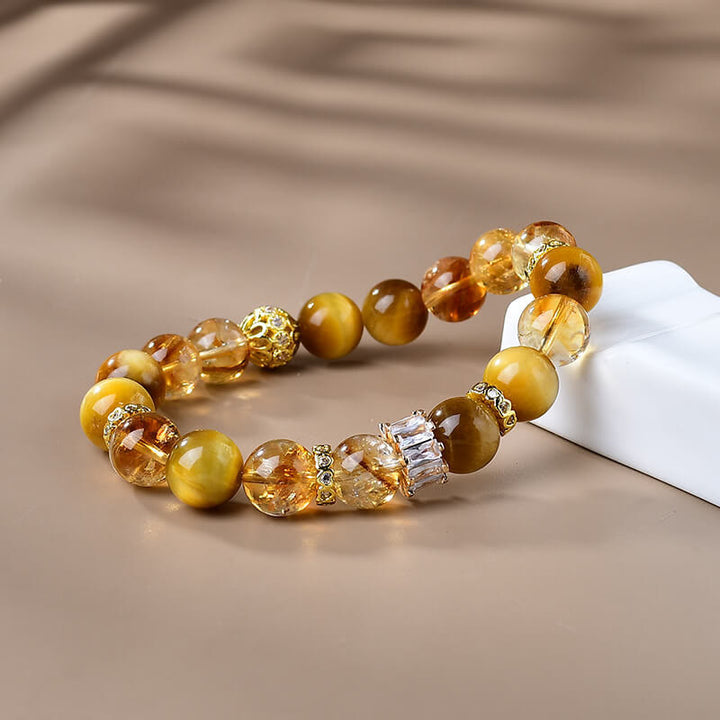 Buddha Stones Natural Tiger Eye Citrine Beads Strength Courage Bracelet