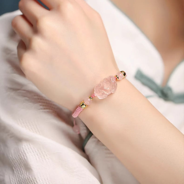 Buddha Stones PiXiu Pink Crystal Wealth String Braided Bracelet - image 15
