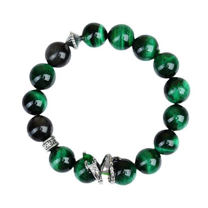 Buddha Stones Green Tiger Eye Silver Sheen Obsidian Year of the Snake Strength Bracelet