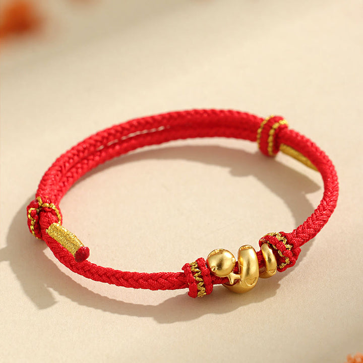 Buddha Stones Handmade 999 Sterling Silver Golden Year Of Snake Red String Protection Braided Bracelet