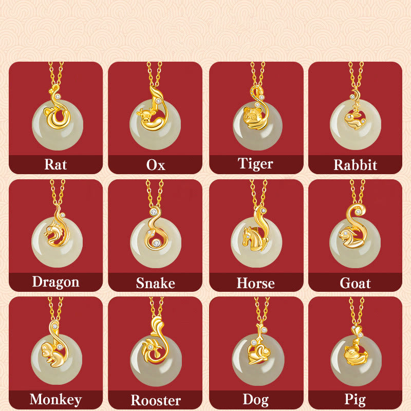 Buddha Stones Chinese Zodiac Hetian Jade 925 Sterling Silver Abundance Necklace Pendant - image 1