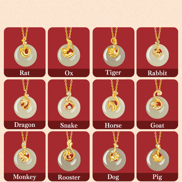 Buddha Stones Chinese Zodiac Hetian Jade 925 Sterling Silver Abundance Necklace Pendant - image 1