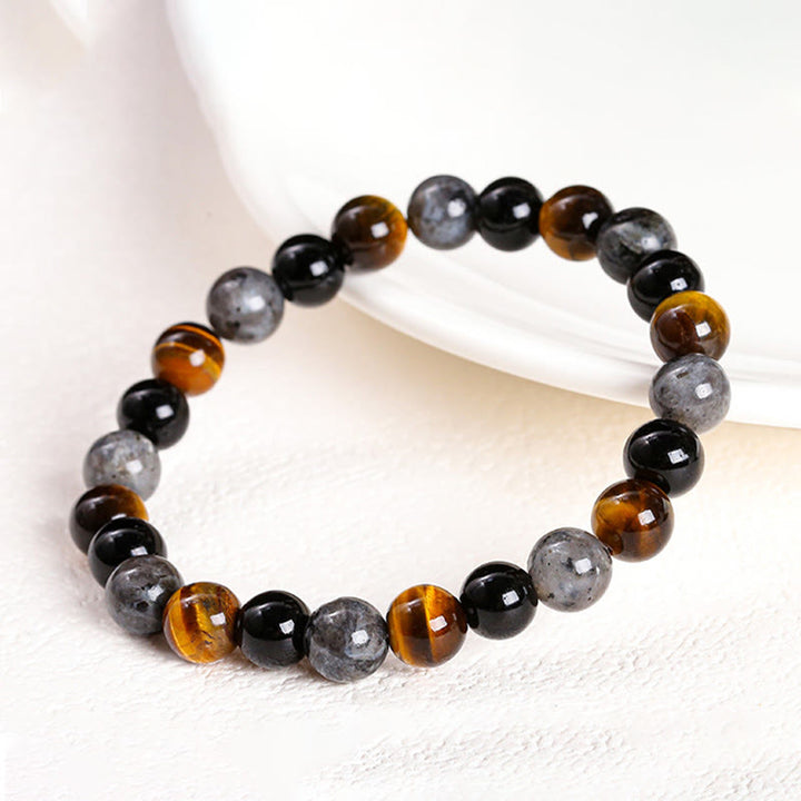 Buddha Stones Tiger Eye Black Glitter Stone Black Glass Beads Snowflake Obsidian Lava Rock Rhodonite Protection Bracelet