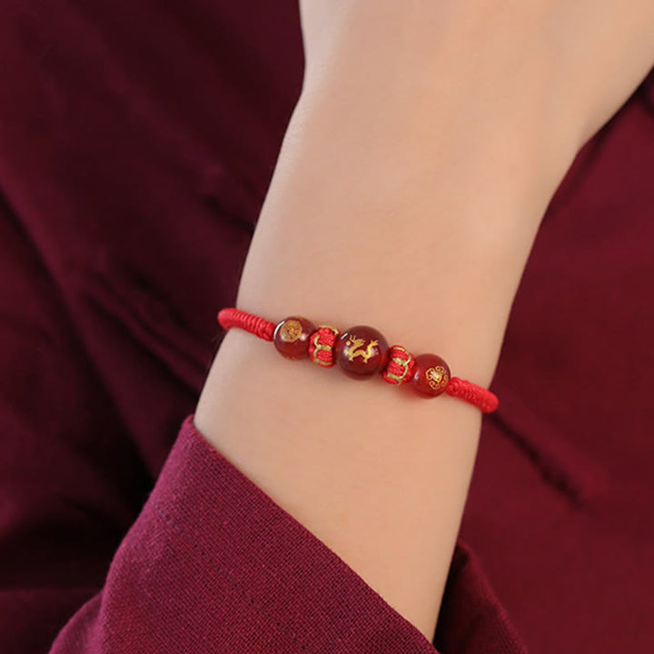 Buddha Stones Handmade Red Agate Chinese Zodiac Red String Braided Protection Bracelet