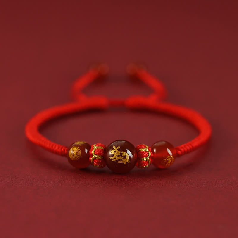 Buddha Stones Handmade Red Agate Chinese Zodiac Red String Braided Protection Bracelet