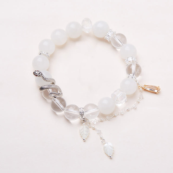 Buddha Stones White Crystal White Jade Bead Snake Luck Bracelet