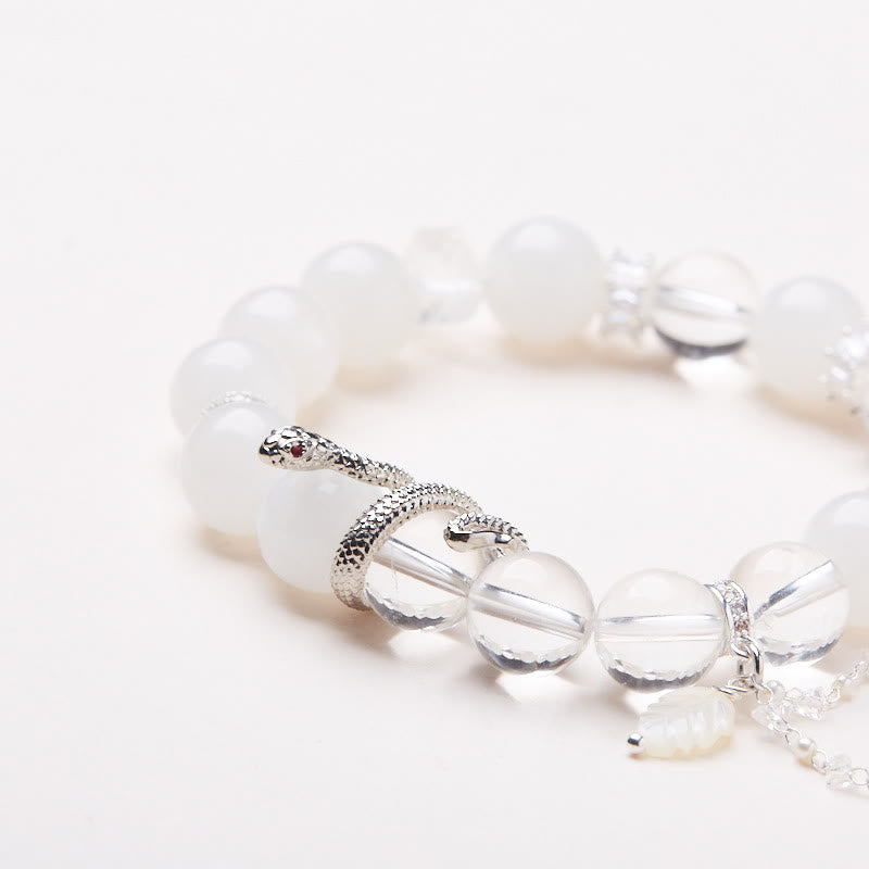 Buddha Stones White Crystal White Jade Bead Snake Luck Bracelet