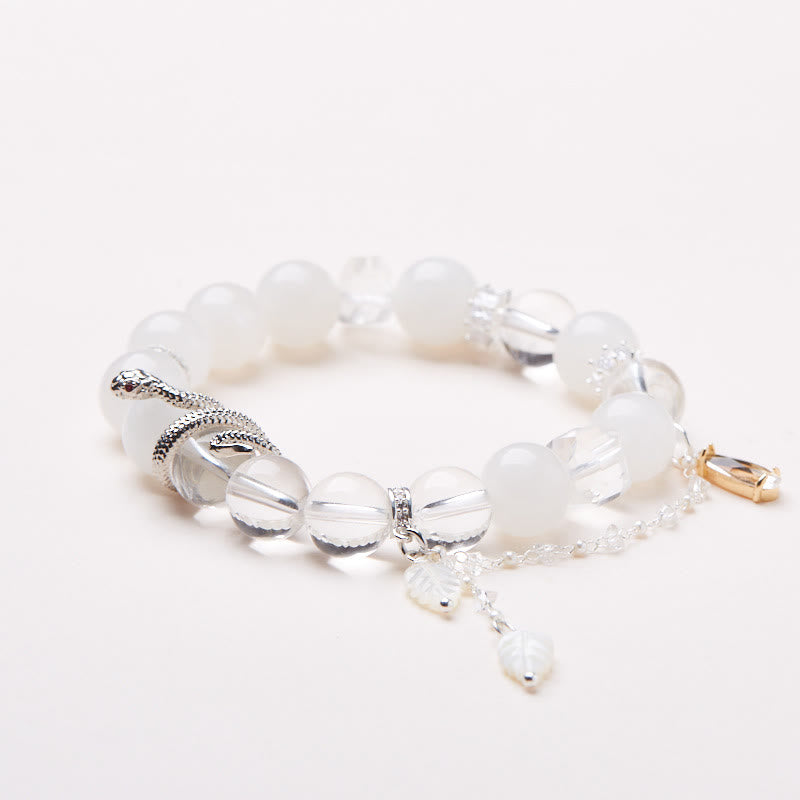 Buddha Stones White Crystal White Jade Bead Snake Luck Bracelet