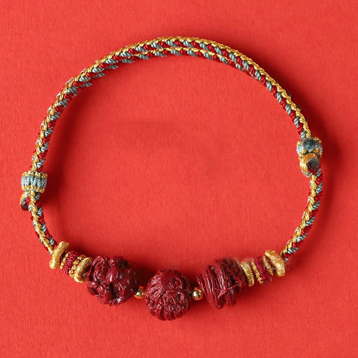 Buddha Stones Handmade Red String Cinnabar Chinese Zodiac Braided Blessing Bracelet