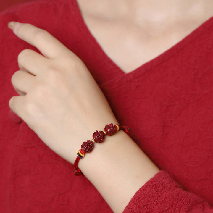 Buddha Stones Handmade Red String Cinnabar Chinese Zodiac Braided Blessing Bracelet