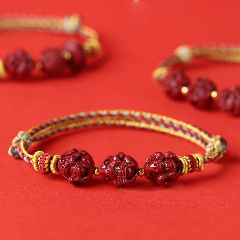 Buddha Stones Handmade Red String Cinnabar Chinese Zodiac Braided Blessing Bracelet