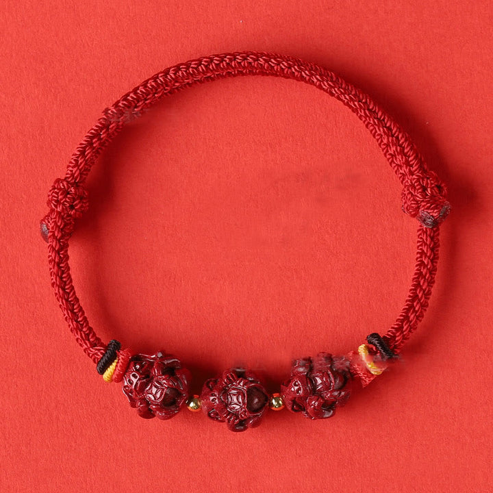 Buddha Stones Handmade Red String Cinnabar Chinese Zodiac Braided Blessing Bracelet