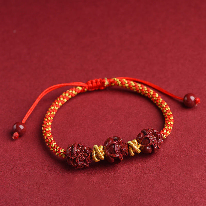 Buddha Stones Handmade Cinnabar Chinese Zodiac Red String Braided Luck Bracelet