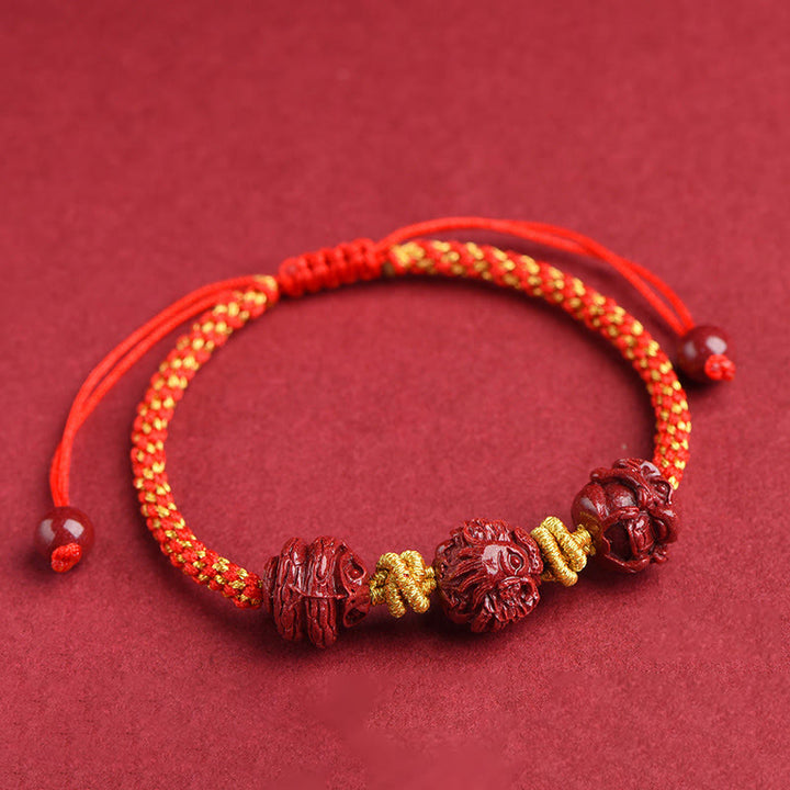 Buddha Stones Handmade Cinnabar Chinese Zodiac Red String Braided Luck Bracelet