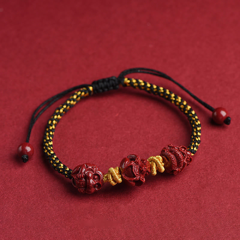 Buddha Stones Handmade Cinnabar Chinese Zodiac Red String Braided Luck Bracelet