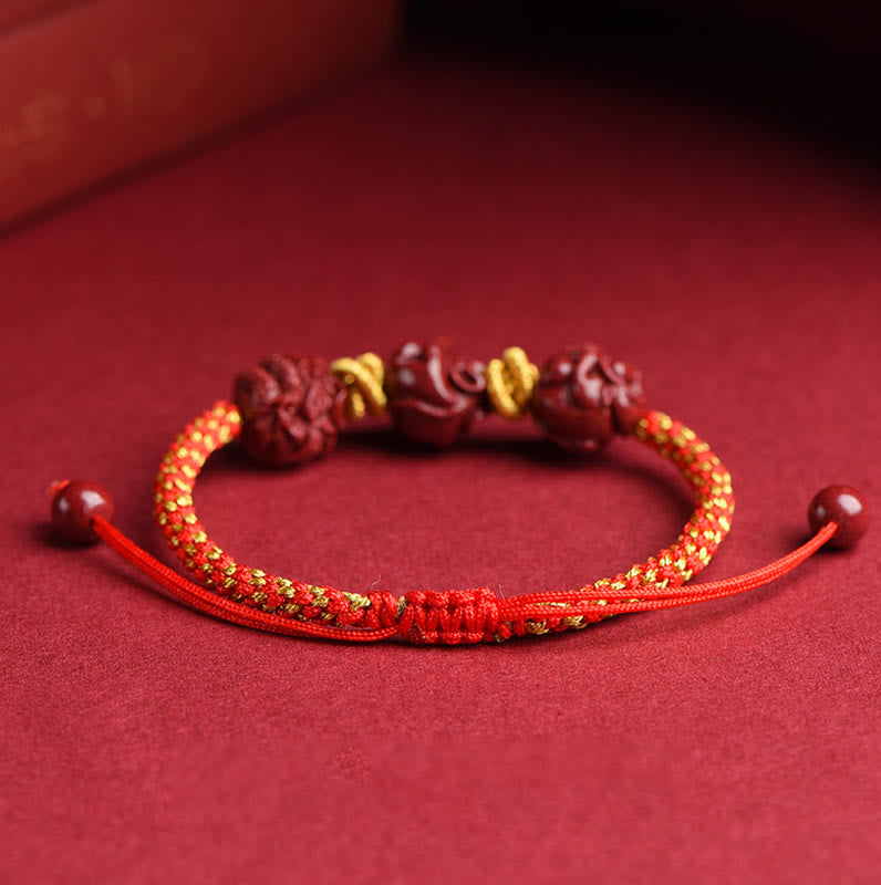 Buddha Stones Handmade Cinnabar Chinese Zodiac Red String Braided Luck Bracelet