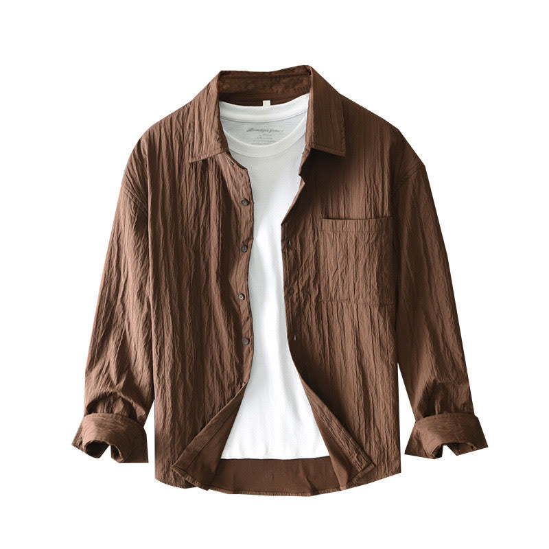 Buddha Stones Casual Solid Color Long Sleeve Men's Shirt With Pocket - image 4