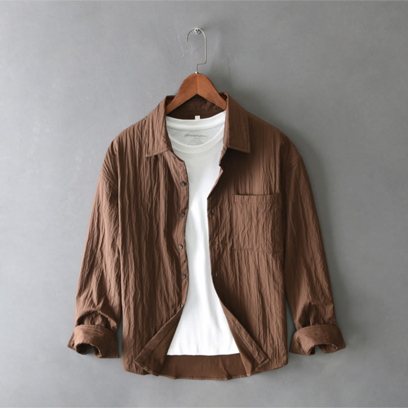 Buddha Stones Casual Solid Color Long Sleeve Men's Shirt With Pocket - image 2