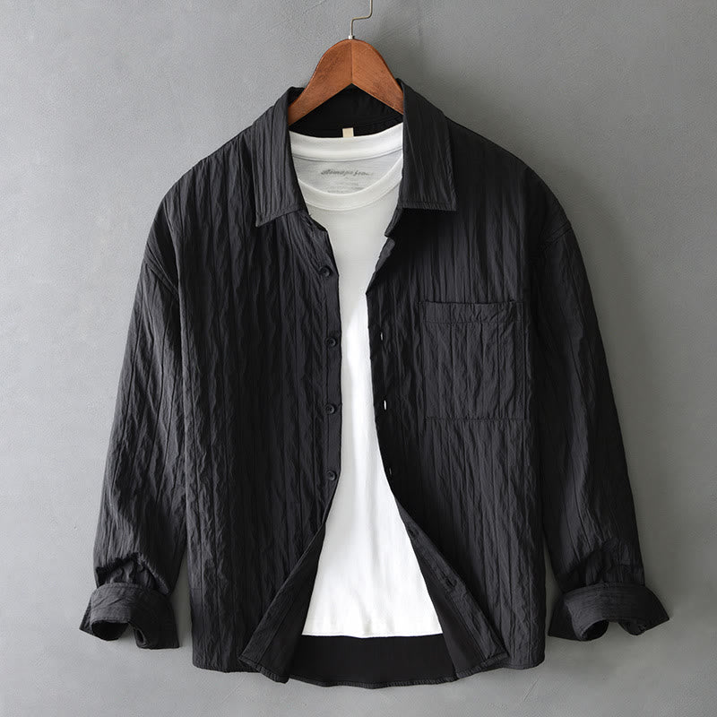 Buddha Stones Casual Solid Color Long Sleeve Men's Shirt With Pocket - Black - US/UK/AU42，EU52 (3XL) - image 12