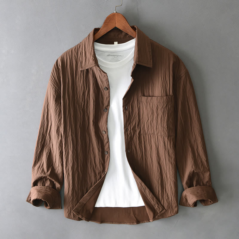 Buddha Stones Casual Solid Color Long Sleeve Men's Shirt With Pocket - SaddleBrown - US/UK/AU42，EU52 (3XL) - image 0