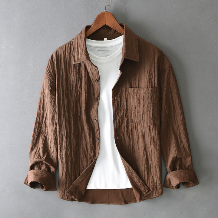 Buddha Stones Casual Solid Color Long Sleeve Men's Shirt With Pocket - SaddleBrown - US/UK/AU42，EU52 (3XL) - image 0