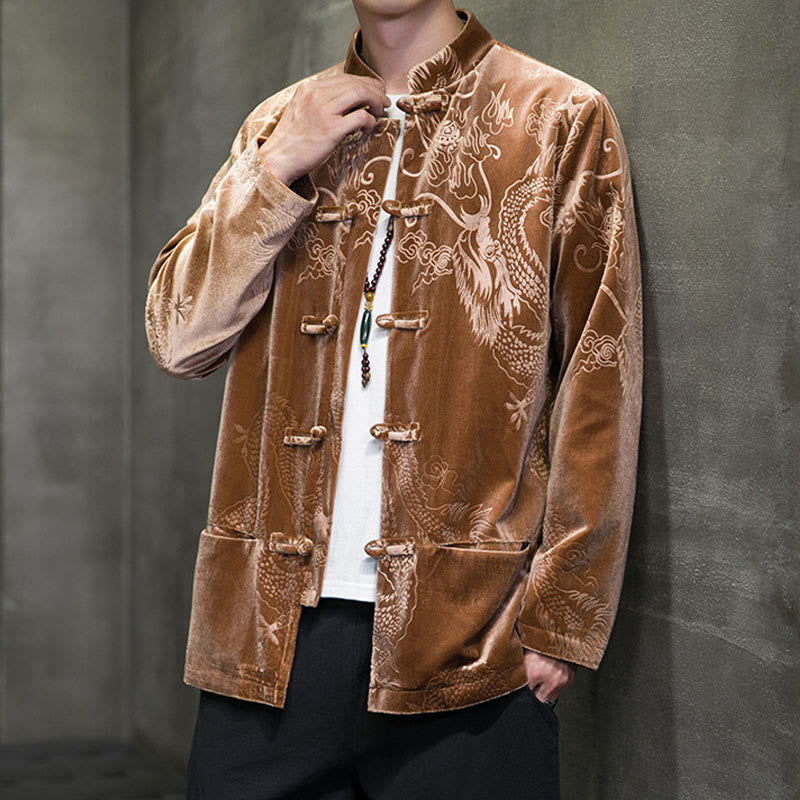 Buddha Stones Men's Frog-button Tang Suit Dragon Pattern Lisvelte Cotton Jacket Shirt With Pockets - image 7