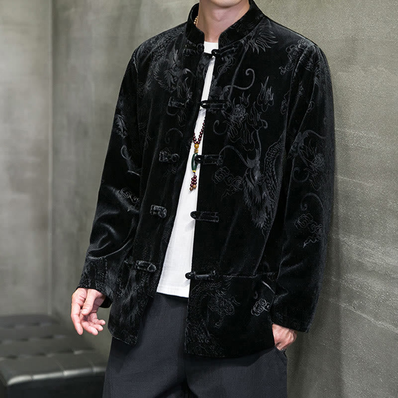 Buddha Stones Men's Frog-button Tang Suit Dragon Pattern Lisvelte Cotton Jacket Shirt With Pockets - image 12