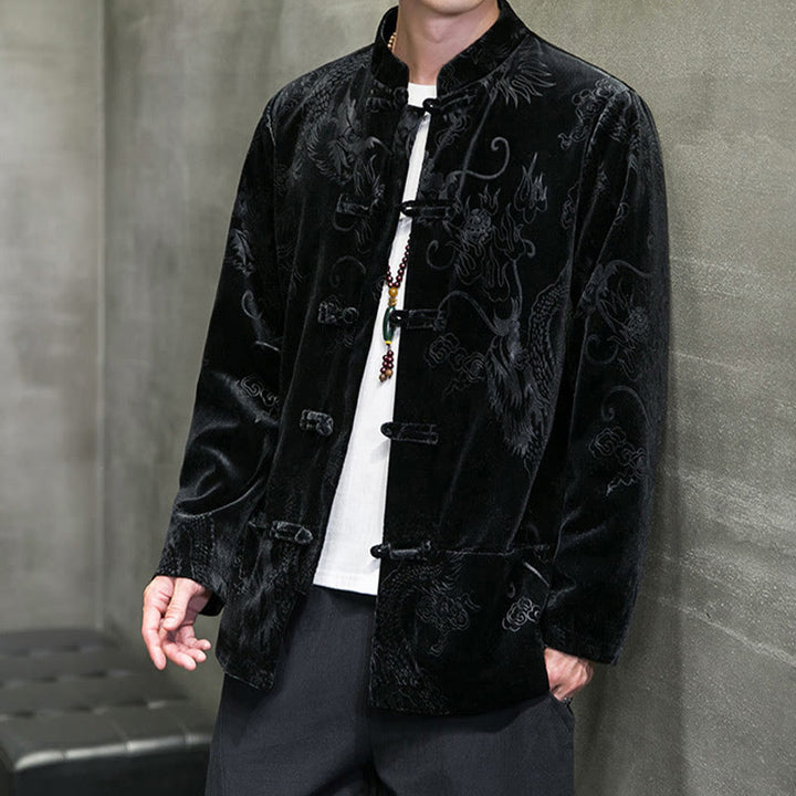 Buddha Stones Men's Frog-button Tang Suit Dragon Pattern Lisvelte Cotton Jacket Shirt With Pockets - image 12