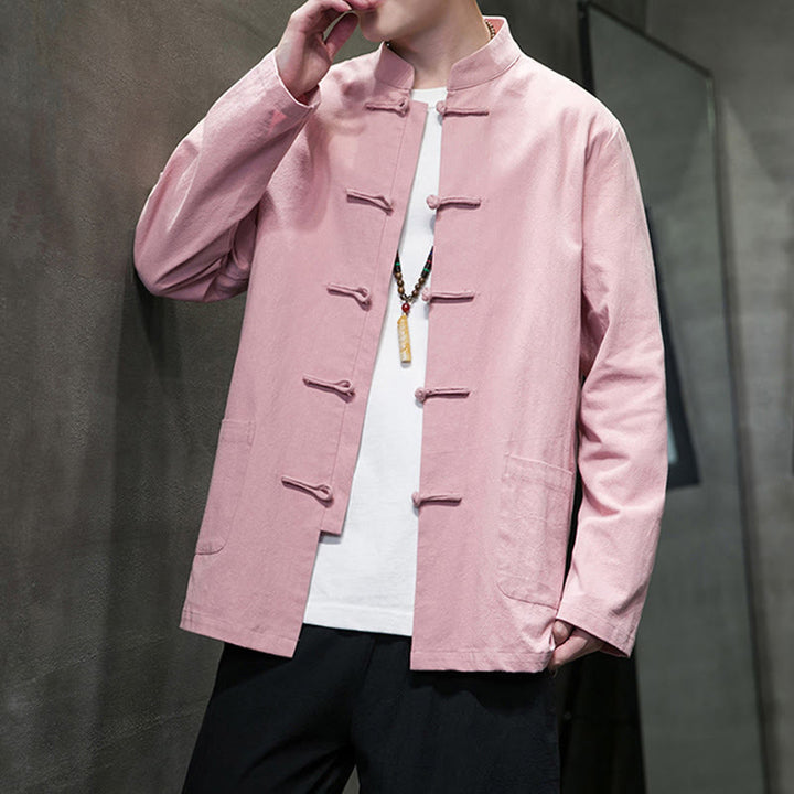 Buddha Stones Solid Color Frog-button Tang Suit Cotton Linen Men's Jacket Shirt With Pockets - image 31