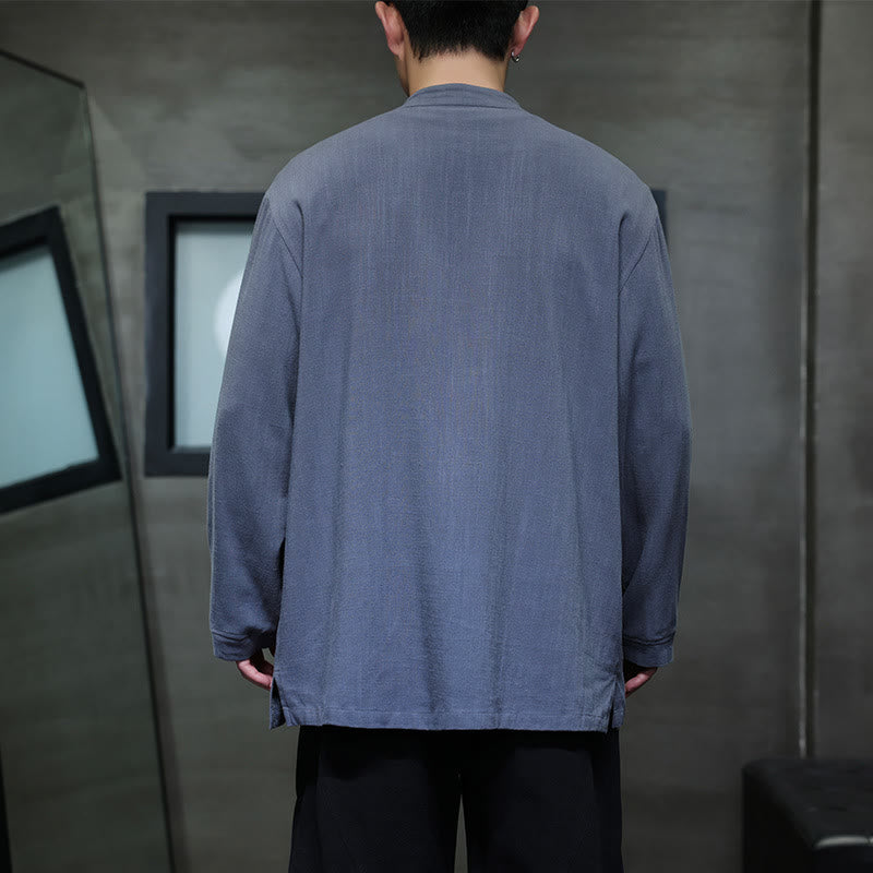 Buddha Stones Casual Plain Color Frog-button Linen Men's Jacket Shirt With Pockets - image 4