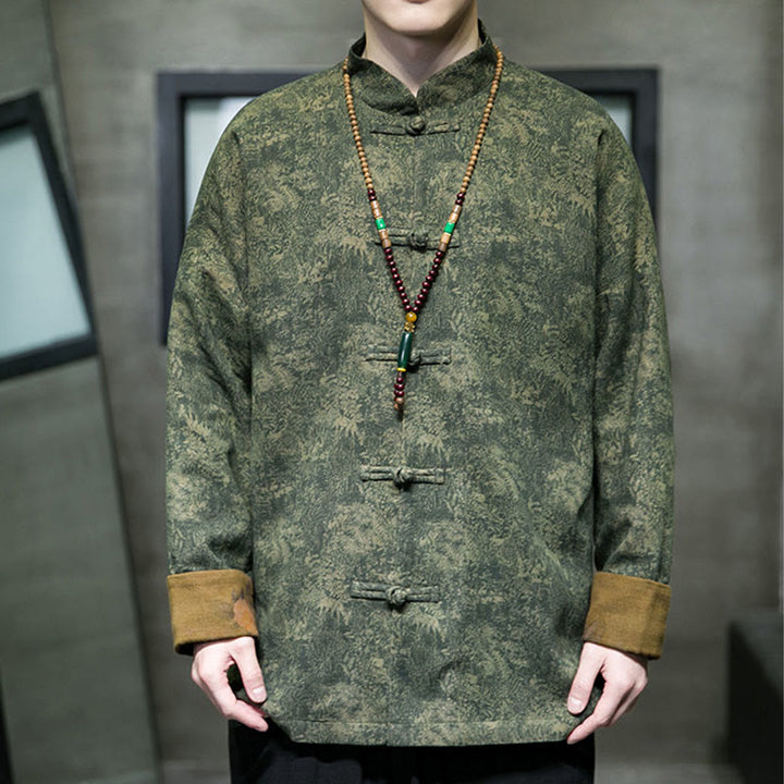 Buddha Stones Leaves Flower Frog-button Tang Suit Cotton Men's Jacket Shirt  - image 7