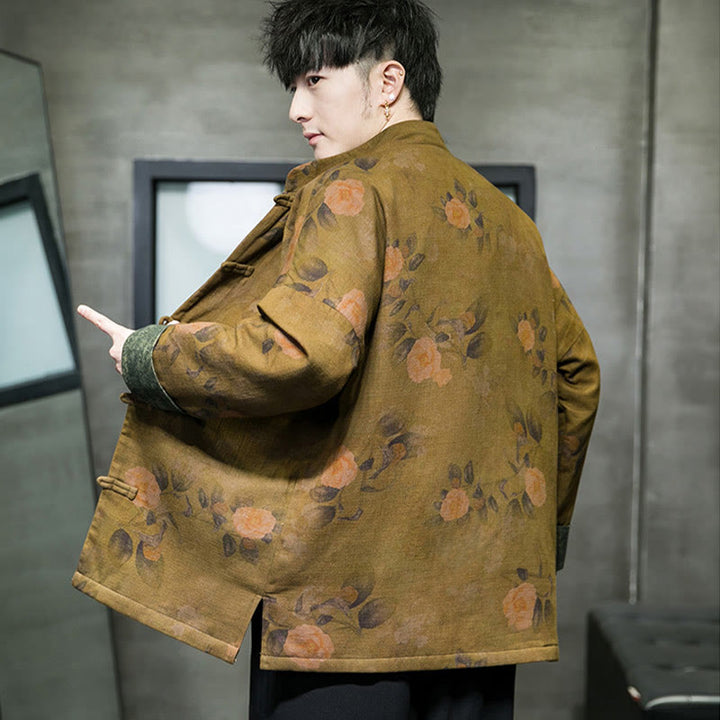 Buddha Stones Leaves Flower Frog-button Tang Suit Cotton Men's Jacket Shirt  - image 17