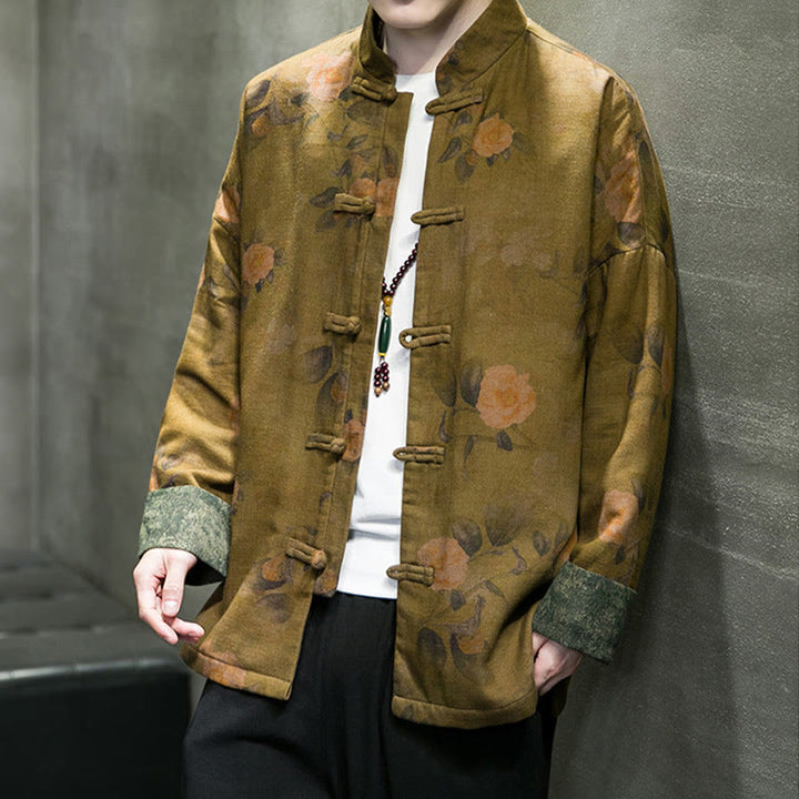 Buddha Stones Leaves Flower Frog-button Tang Suit Cotton Men's Jacket Shirt  - image 16