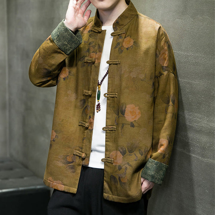 Buddha Stones Leaves Flower Frog-button Tang Suit Cotton Men's Jacket Shirt  - image 15