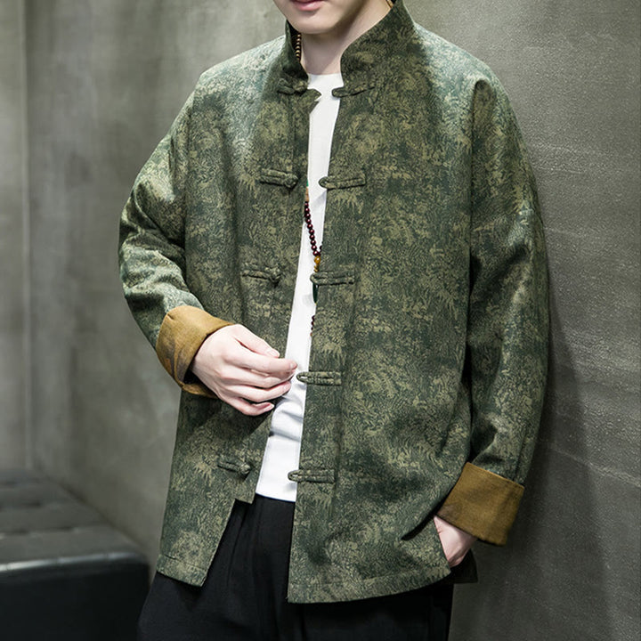 Buddha Stones Leaves Flower Frog-button Tang Suit Cotton Men's Jacket Shirt  - image 2