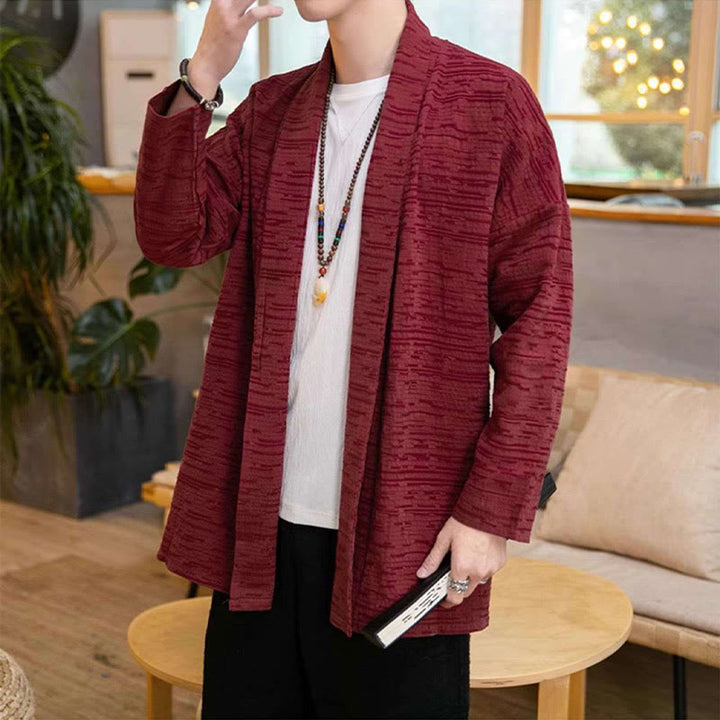 Buddha Stones Fall Simple Loose Plain Linen Blend Men's Mid-length Coat Clothing