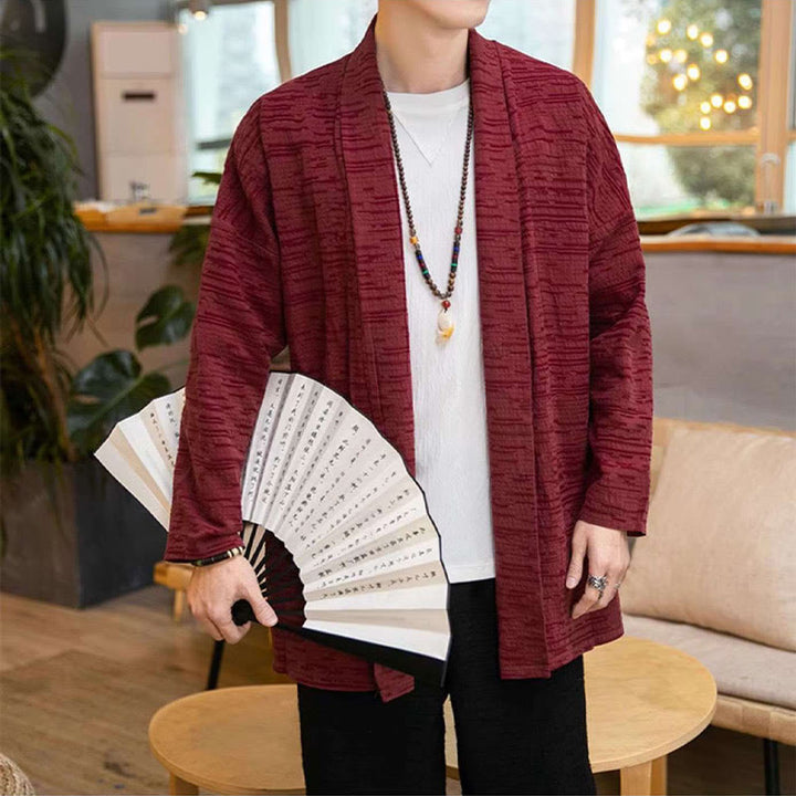 Buddha Stones Fall Simple Loose Plain Linen Blend Men's Mid-length Coat Clothing - image 13