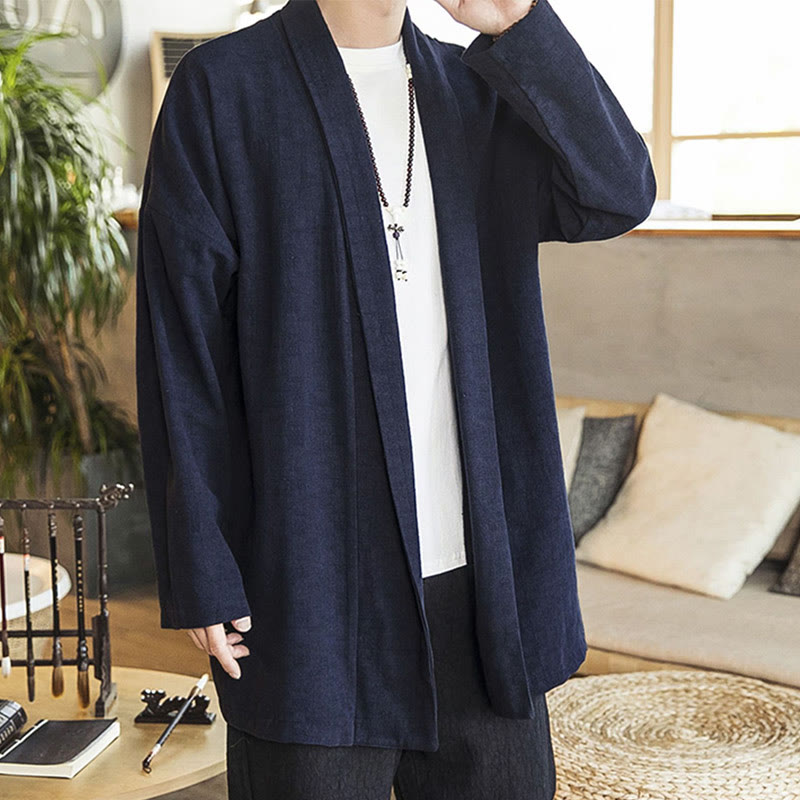Buddha Stones Fall Simple Casual Cotton Linen Men's Mid-length Coat Clothing - image 7