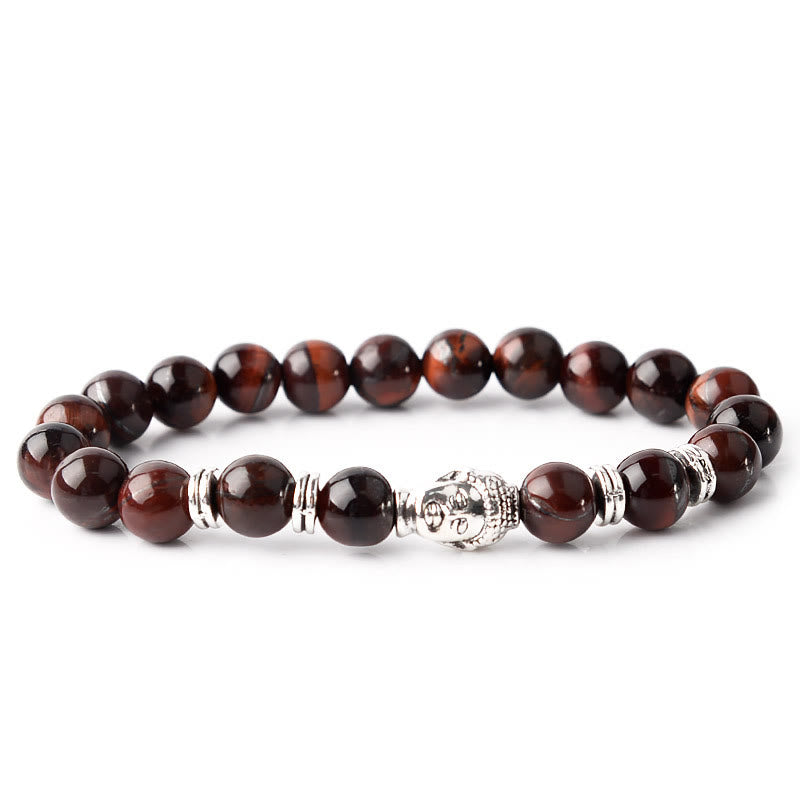 Buddha Stones Blue Green Red Tiger Eye Buddha Head Balance Bracelet