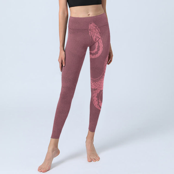 Buddha Stones Pink Snake And Snakeskin Print Gym Leggings Women's Yoga Pants