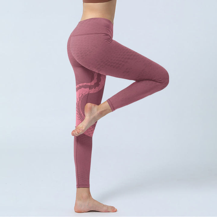 Buddha Stones Pink Snake And Snakeskin Print Gym Leggings Women's Yoga Pants - image 3