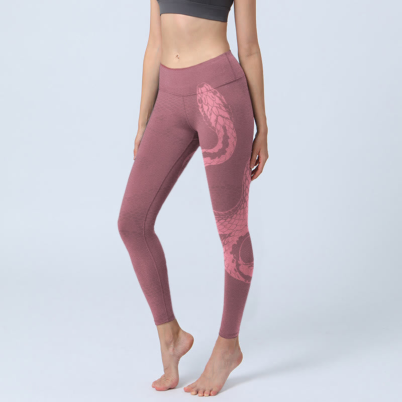 Buddha Stones Pink Snake And Snakeskin Print Gym Leggings Women's Yoga Pants - PaleVioletRed - US18，UK/AU22，EU50 (4XL) - image 0