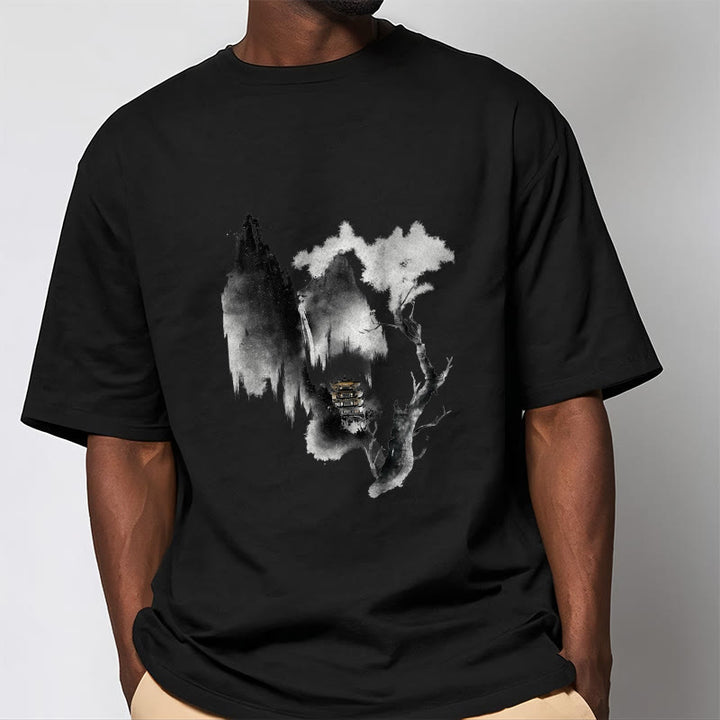 Buddha Stones Pavilion Tree Geese Around The Mountains Pattern Tee T-shirt - image 7