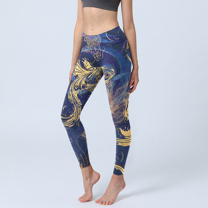 Buddha Stones Blue Koi Fish Auspicious Clouds Print Gym Leggings Women's Yoga Pants - MediumBlue - US18，UK/AU22，EU50 (4XL) - image 1